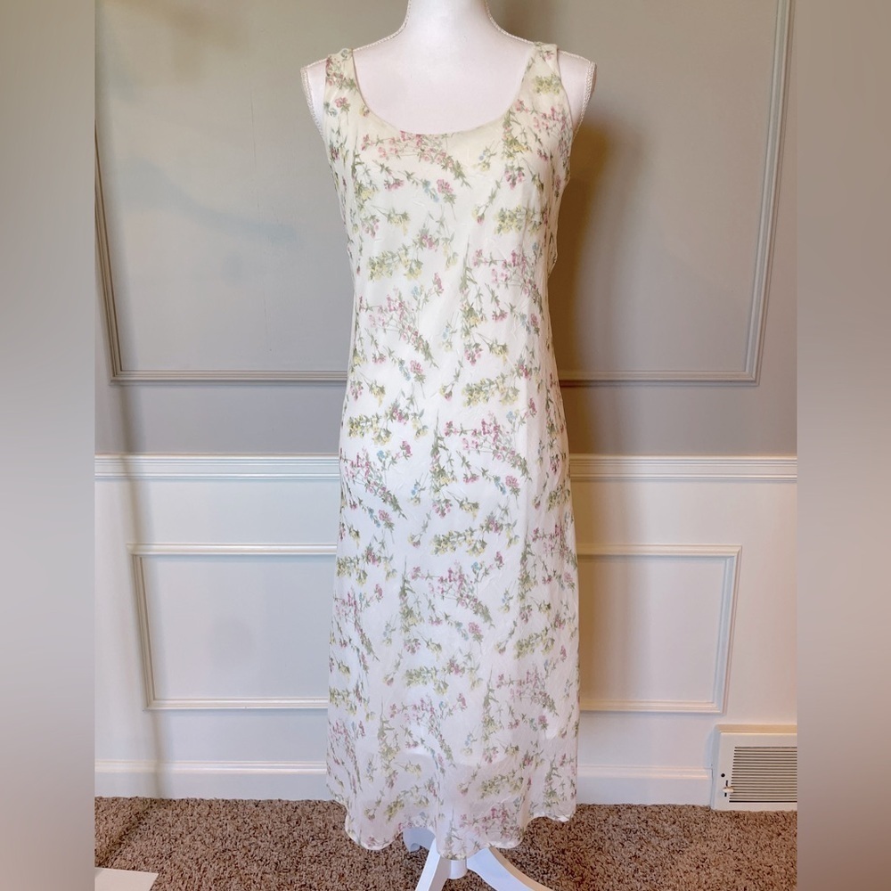 Vintage 90s I.N. Studio 8 chiffon floral slip dress maxi sleeveless fairy
